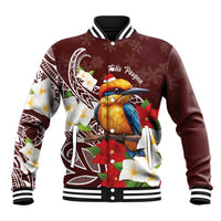 Felis Pasgua Guam Baseball Jacket Christmas Sihek Kingfisher with Guasali LT7 Unisex Crimson - Polynesian Pride