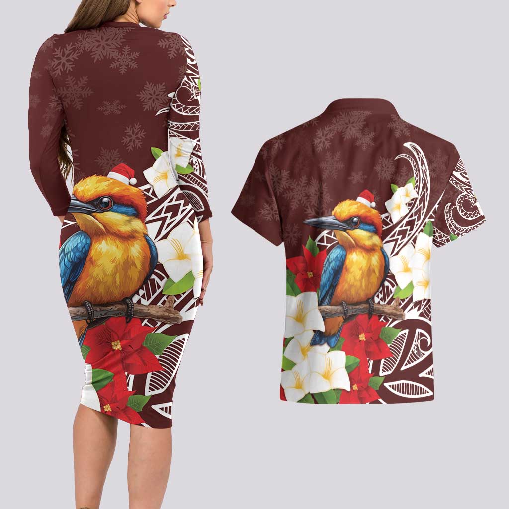 Felis Pasgua Guam Couples Matching Long Sleeve Bodycon Dress and Hawaiian Shirt Christmas Sihek Kingfisher with Guasali