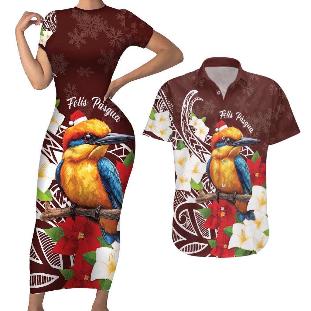 Felis Pasgua Guam Couples Matching Short Sleeve Bodycon Dress and Hawaiian Shirt Christmas Sihek Kingfisher with Guasali