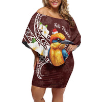 Felis Pasgua Guam Family Matching Off Shoulder Short Dress and Hawaiian Shirt Christmas Sihek Kingfisher with Guasali