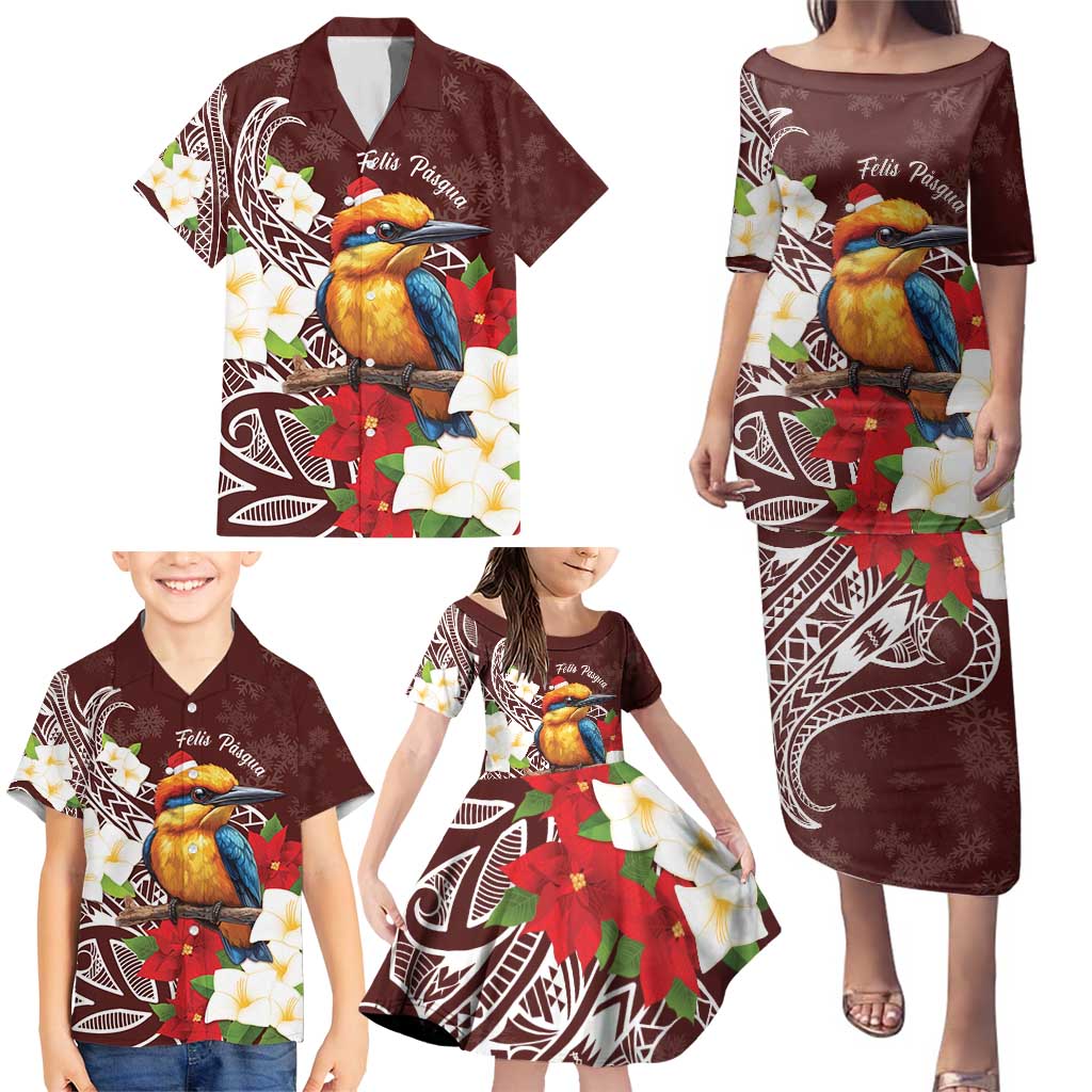 Felis Pasgua Guam Family Matching Puletasi and Hawaiian Shirt Christmas Sihek Kingfisher with Guasali