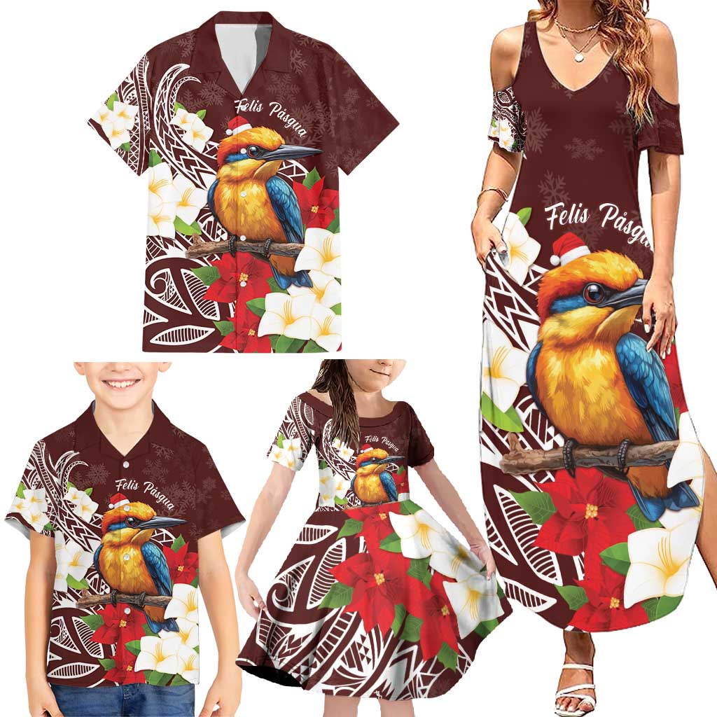 Felis Pasgua Guam Family Matching Summer Maxi Dress and Hawaiian Shirt Christmas Sihek Kingfisher with Guasali