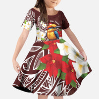 Felis Pasgua Guam Family Matching Tank Maxi Dress and Hawaiian Shirt Christmas Sihek Kingfisher with Guasali LT7 Daughter's Dress Crimson - Polynesian Pride