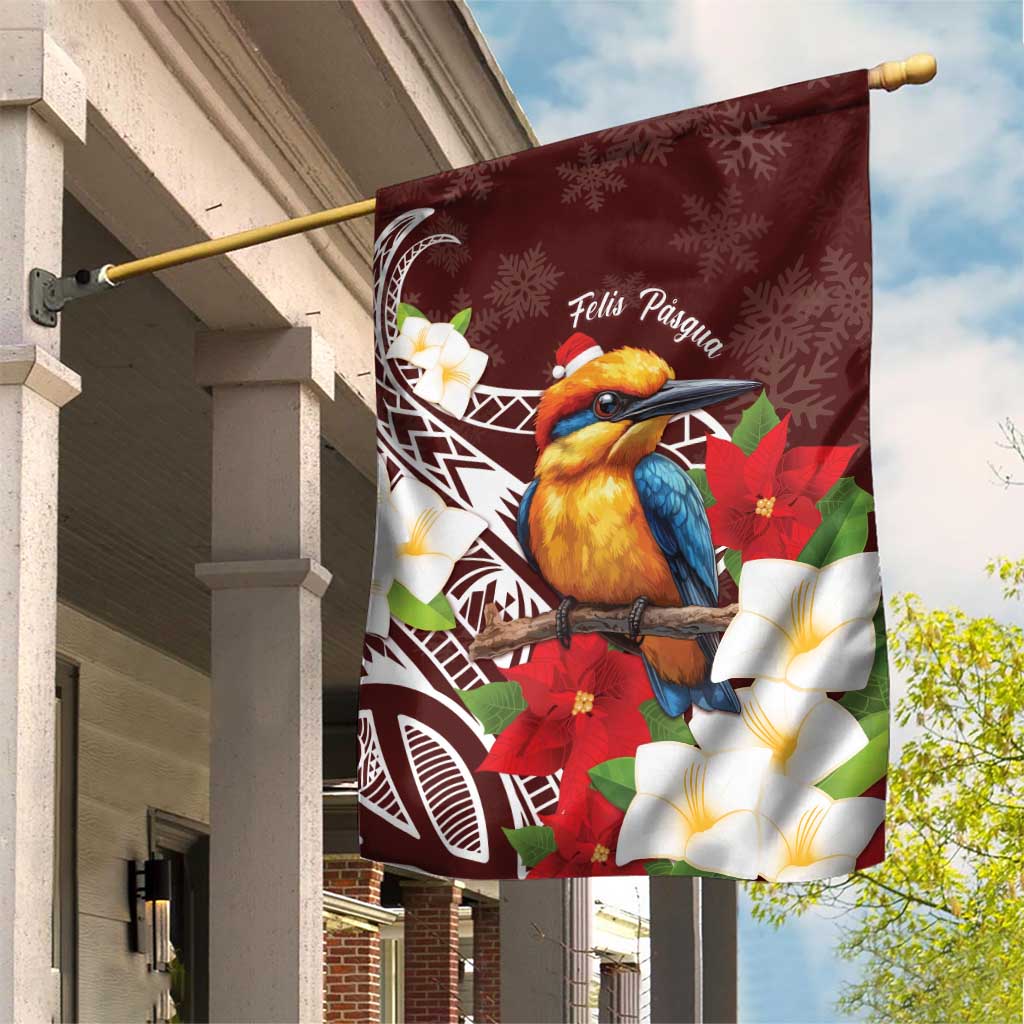Felis Pasgua Guam Garden Flag Christmas Sihek Kingfisher with Guasali LT7 House Flag Crimson - Polynesian Pride