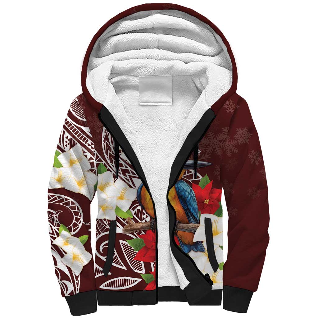 Felis Pasgua Guam Sherpa Hoodie Christmas Sihek Kingfisher with Guasali LT7 Unisex Crimson - Polynesian Pride