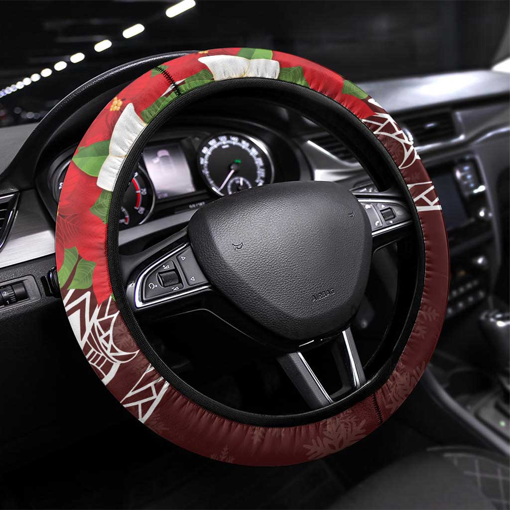 Felis Pasgua Guam Steering Wheel Cover Christmas Sihek Kingfisher with Guasali LT7 Universal Fit Crimson - Polynesian Pride