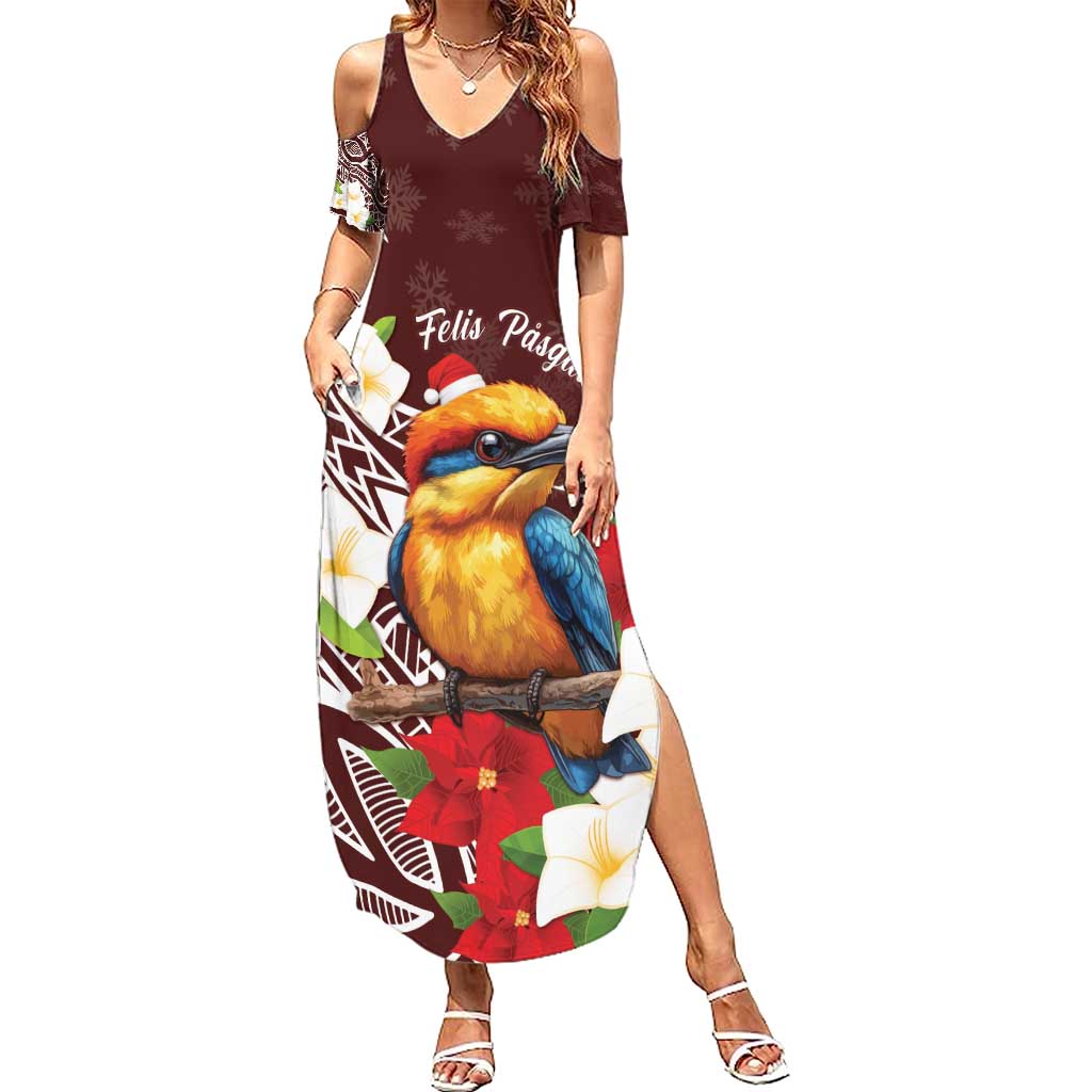 Felis Pasgua Guam Summer Maxi Dress Christmas Sihek Kingfisher with Guasali LT7 Women Crimson - Polynesian Pride