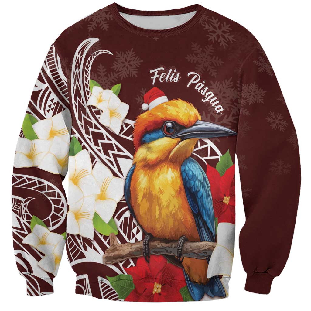 Felis Pasgua Guam Sweatshirt Christmas Sihek Kingfisher with Guasali LT7 Unisex Crimson - Polynesian Pride