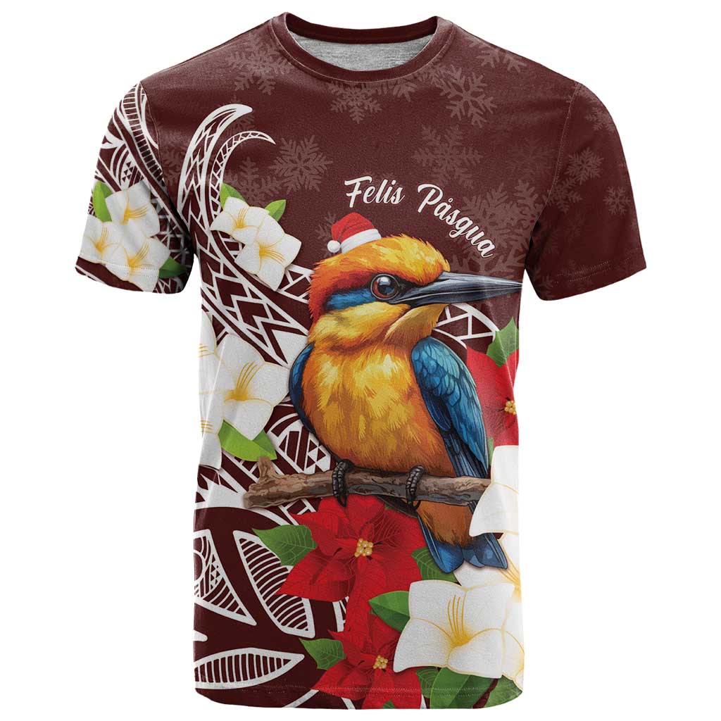 Felis Pasgua Guam T Shirt Christmas Sihek Kingfisher with Guasali LT7 Crimson - Polynesian Pride