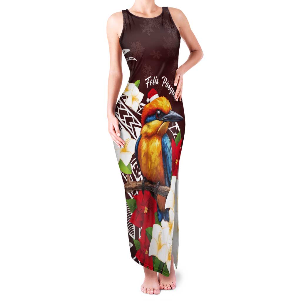 Felis Pasgua Guam Tank Maxi Dress Christmas Sihek Kingfisher with Guasali LT7 Women Crimson - Polynesian Pride