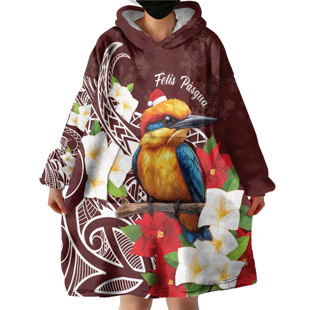 Felis Pasgua Guam Wearable Blanket Hoodie Christmas Sihek Kingfisher with Guasali LT7 - Polynesian Pride