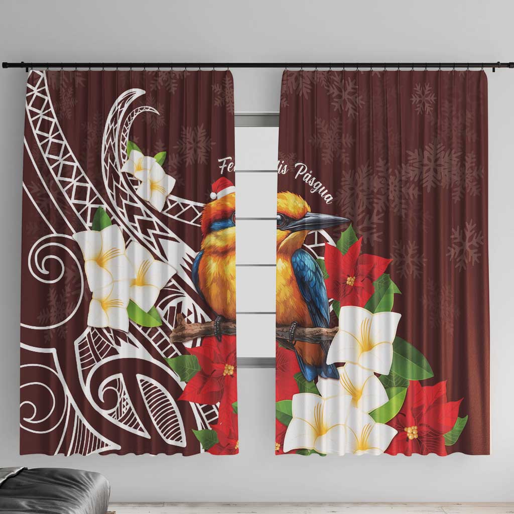 Felis Pasgua Guam Window Curtain Christmas Sihek Kingfisher with Guasali LT7 With Hooks Crimson - Polynesian Pride