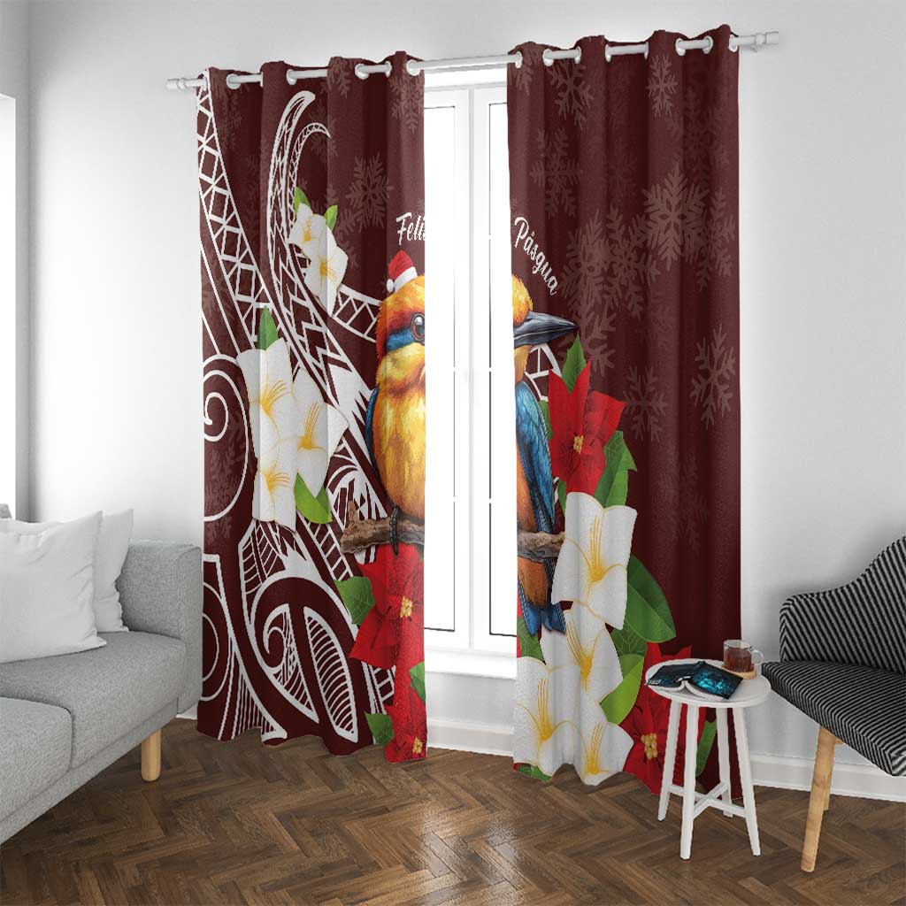 Felis Pasgua Guam Window Curtain Christmas Sihek Kingfisher with Guasali LT7 With Grommets Crimson - Polynesian Pride