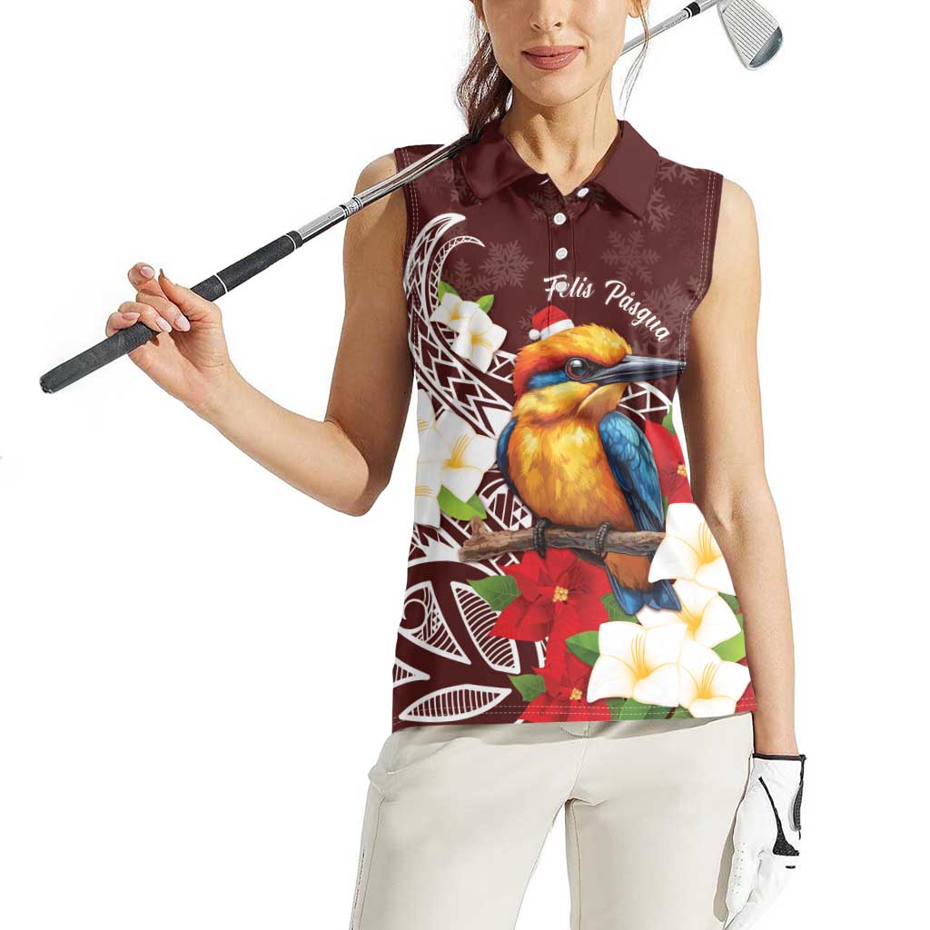 Felis Pasgua Guam Women Sleeveless Polo Shirt Christmas Sihek Kingfisher with Guasali