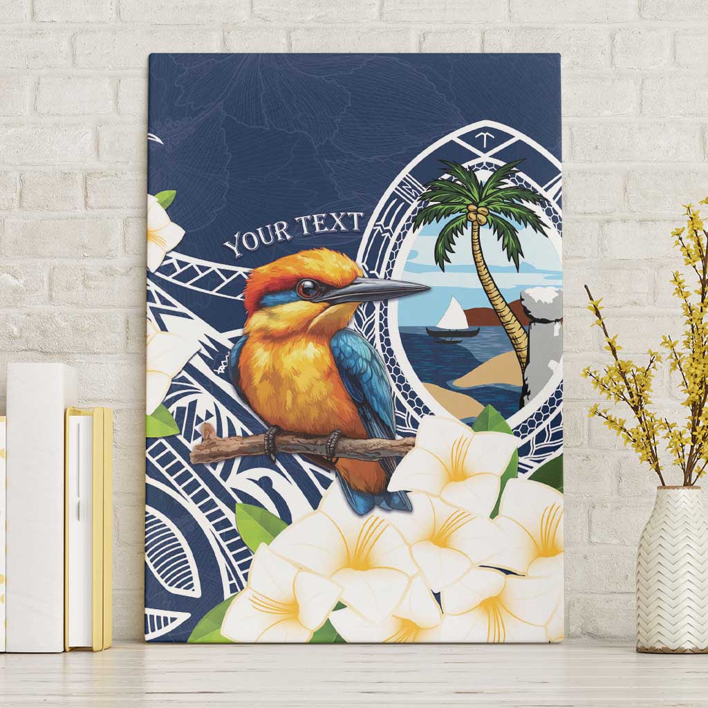 Hafa Adai Guam Canvas Wall Art Sihek Guam Kingfisher with Guasali LT7 Without Frame Navy Blue - Polynesian Pride