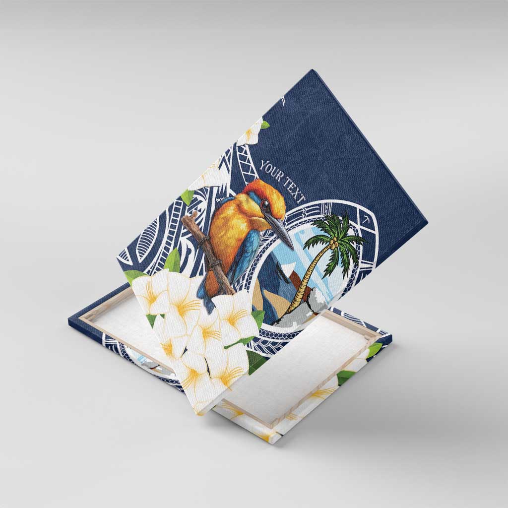 Hafa Adai Guam Canvas Wall Art Sihek Guam Kingfisher with Guasali LT7 With Frame Navy Blue - Polynesian Pride