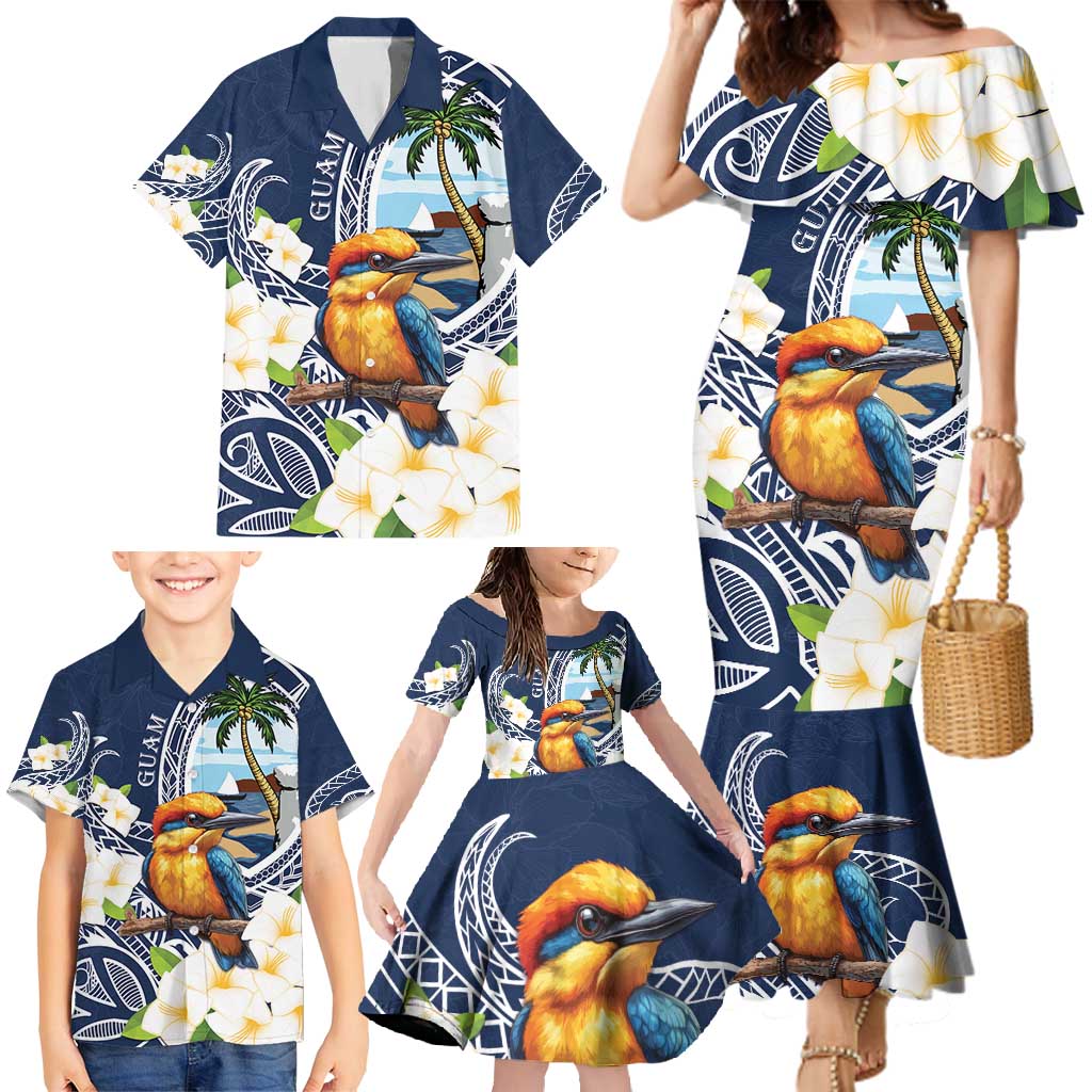 Hafa Adai Guam Family Matching Mermaid Dress and Hawaiian Shirt Sihek Guam Kingfisher with Guasali LT7 - Polynesian Pride