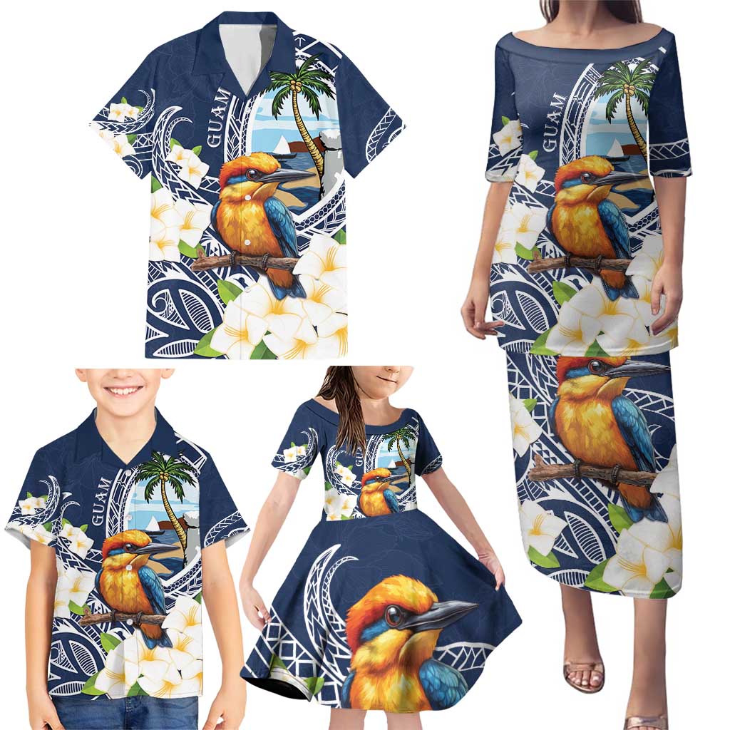 Hafa Adai Guam Family Matching Puletasi and Hawaiian Shirt Sihek Guam Kingfisher with Guasali