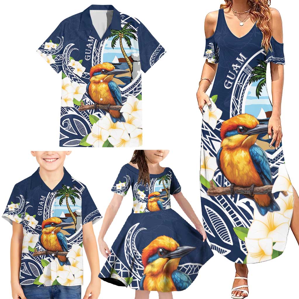 Hafa Adai Guam Family Matching Summer Maxi Dress and Hawaiian Shirt Sihek Guam Kingfisher with Guasali