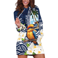Hafa Adai Guam Hoodie Dress Sihek Guam Kingfisher with Guasali LT7 Navy Blue - Polynesian Pride