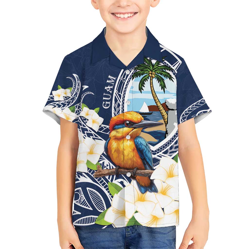 Hafa Adai Guam Kid Hawaiian Shirt Sihek Guam Kingfisher with Guasali
