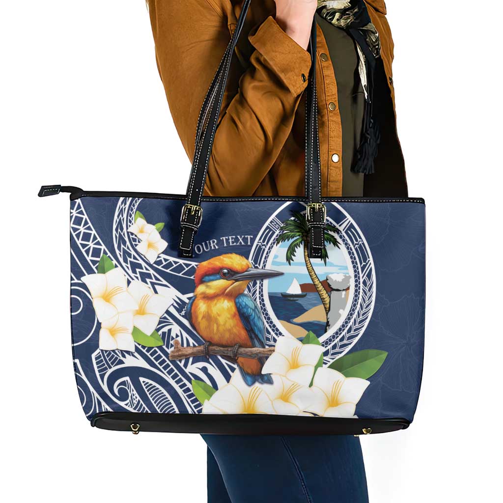 Hafa Adai Guam Leather Tote Bag Sihek Guam Kingfisher with Guasali LT7 - Polynesian Pride