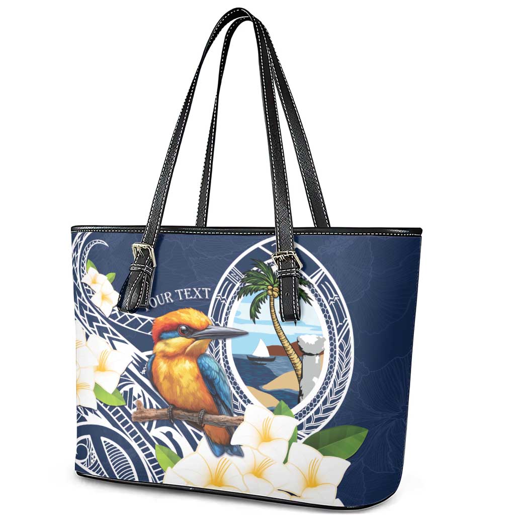 Hafa Adai Guam Leather Tote Bag Sihek Guam Kingfisher with Guasali LT7 - Polynesian Pride
