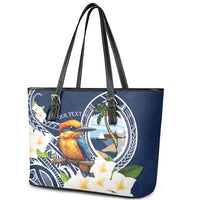 Hafa Adai Guam Leather Tote Bag Sihek Guam Kingfisher with Guasali LT7 - Polynesian Pride