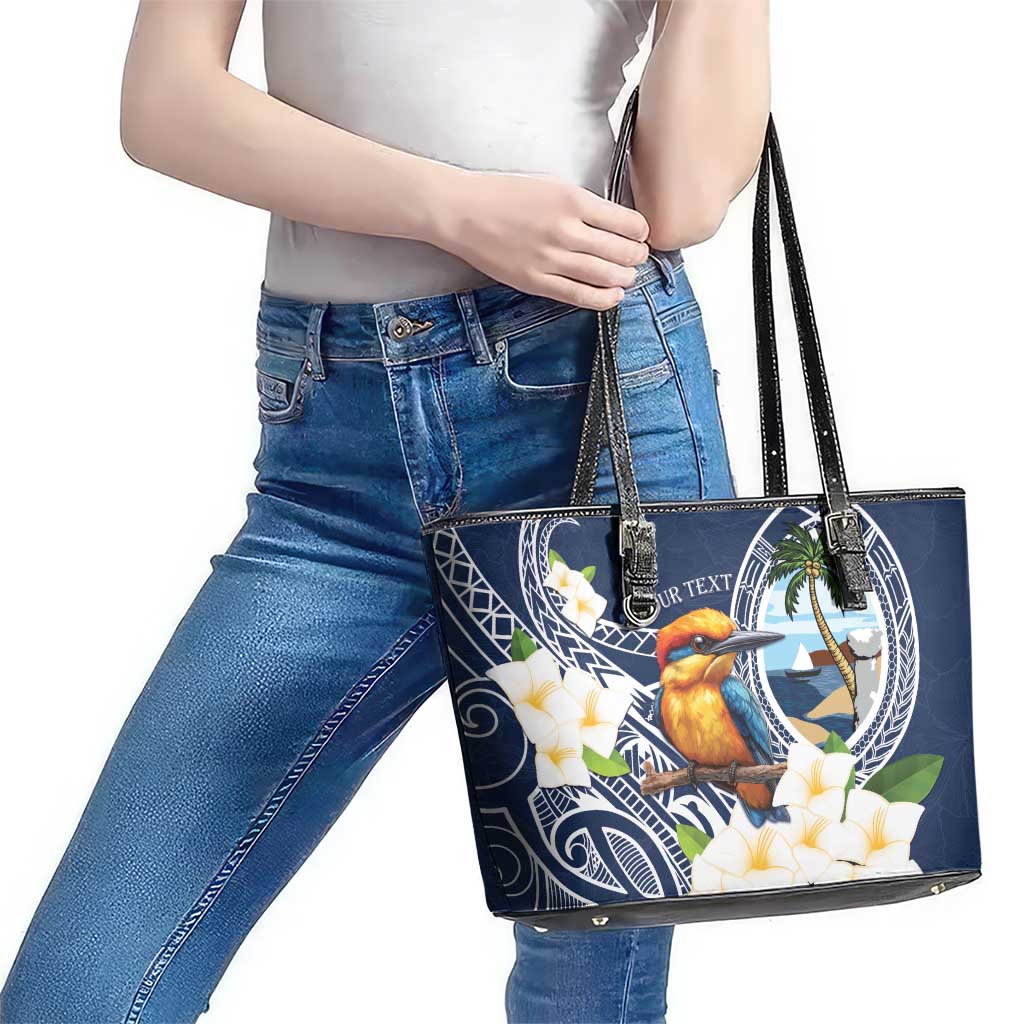 Hafa Adai Guam Leather Tote Bag Sihek Guam Kingfisher with Guasali LT7 - Polynesian Pride