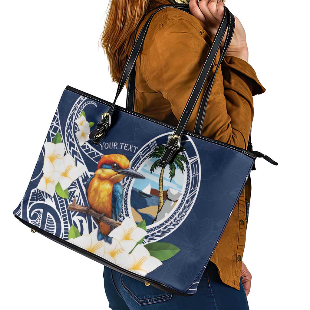 Hafa Adai Guam Leather Tote Bag Sihek Guam Kingfisher with Guasali LT7 - Polynesian Pride