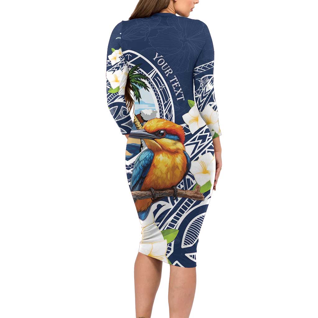 Hafa Adai Guam Long Sleeve Bodycon Dress Sihek Guam Kingfisher with Guasali