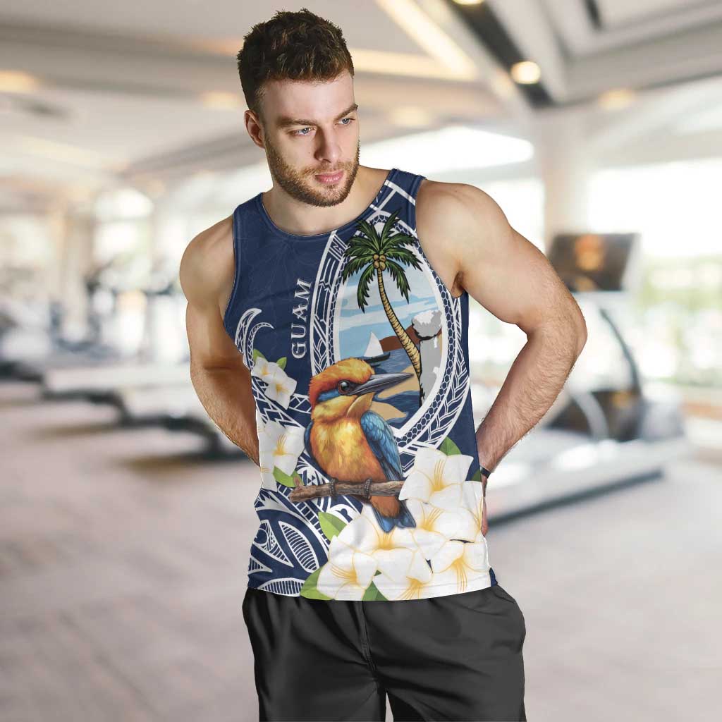 Hafa Adai Guam Men Tank Top Sihek Guam Kingfisher with Guasali LT7 Navy Blue - Polynesian Pride