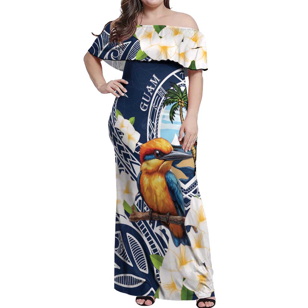 Hafa Adai Guam Off Shoulder Maxi Dress Sihek Guam Kingfisher with Guasali