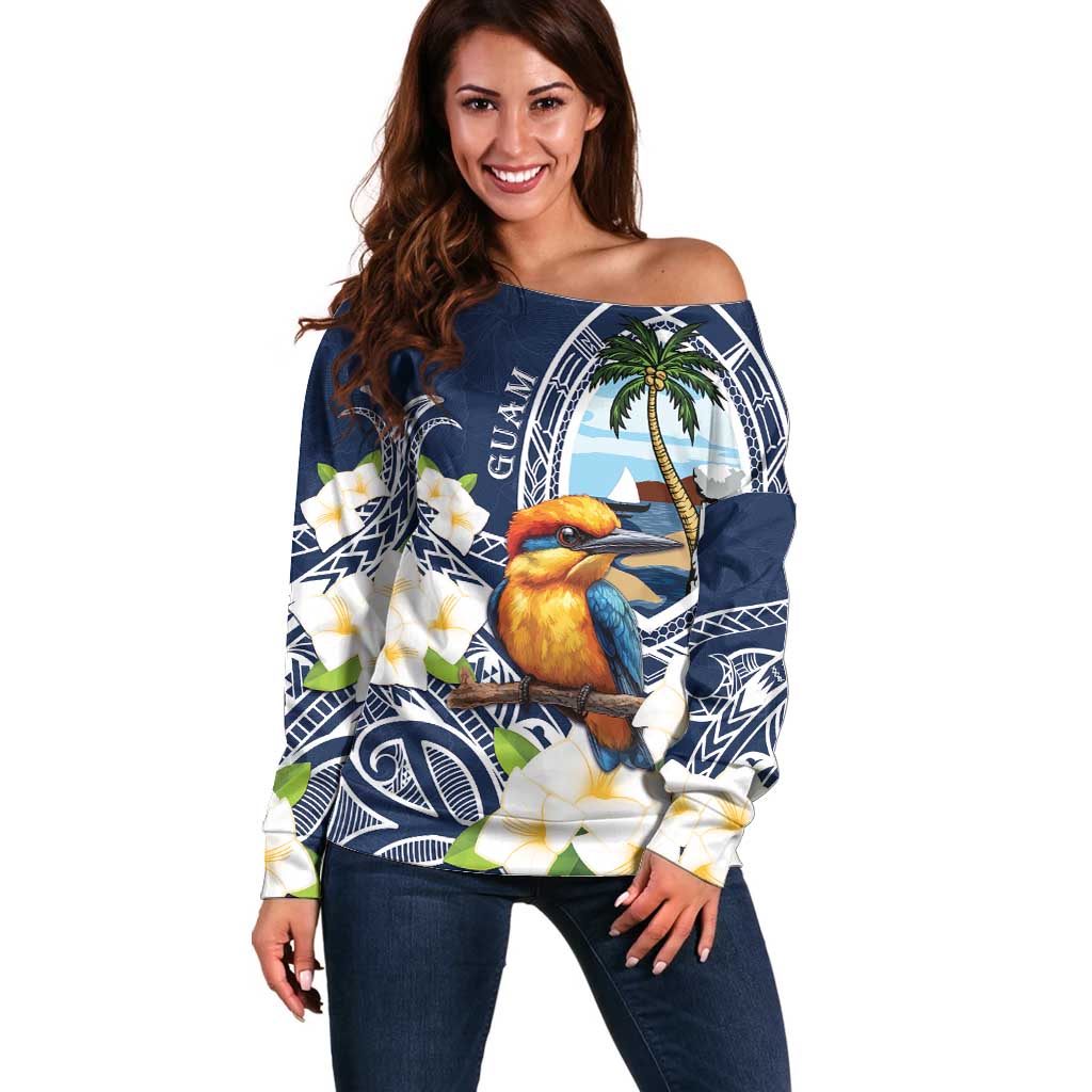 Hafa Adai Guam Off Shoulder Sweater Sihek Guam Kingfisher with Guasali