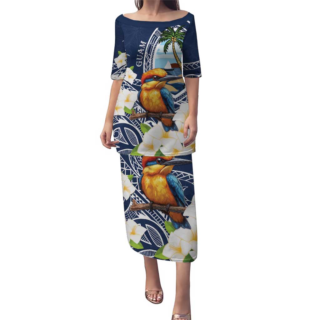 Hafa Adai Guam Puletasi Sihek Guam Kingfisher with Guasali LT7 Long Dress Navy Blue - Polynesian Pride