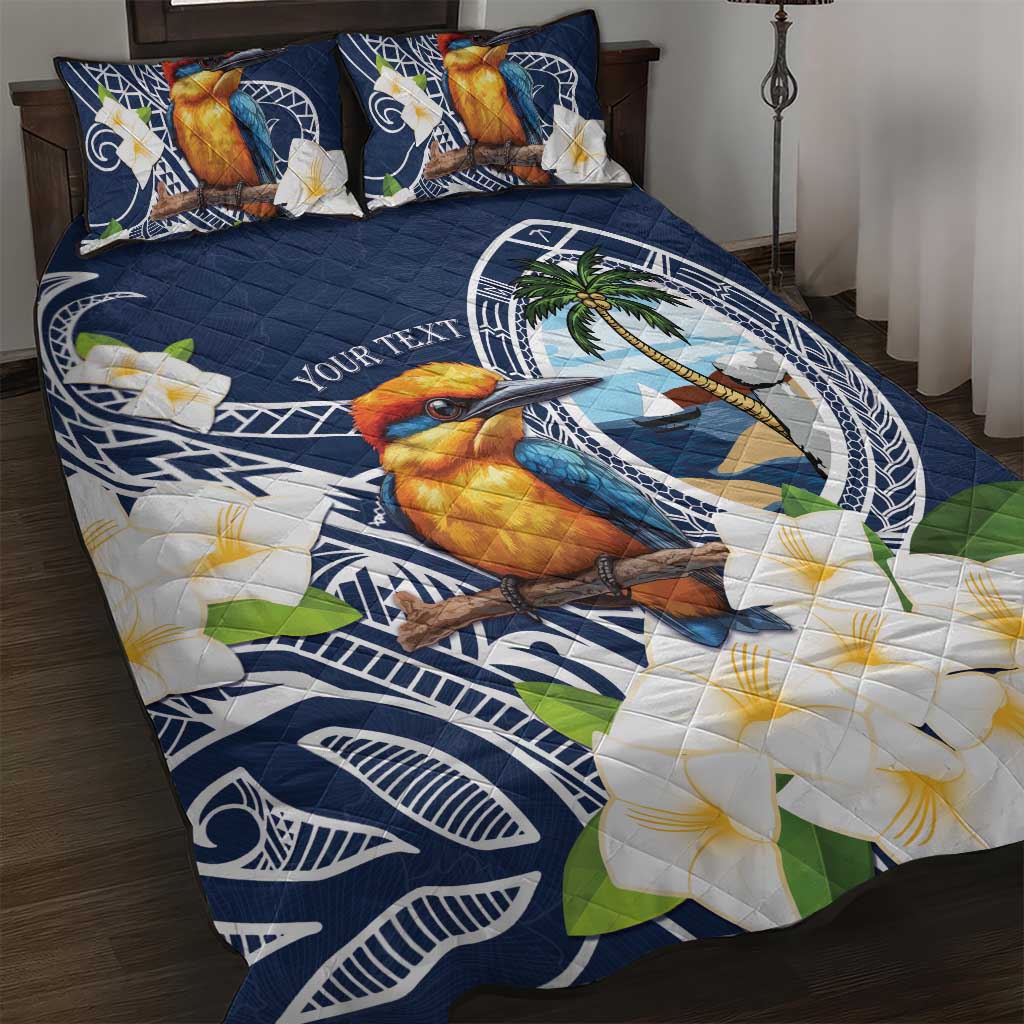 Hafa Adai Guam Quilt Bed Set Sihek Guam Kingfisher with Guasali LT7 Navy Blue - Polynesian Pride
