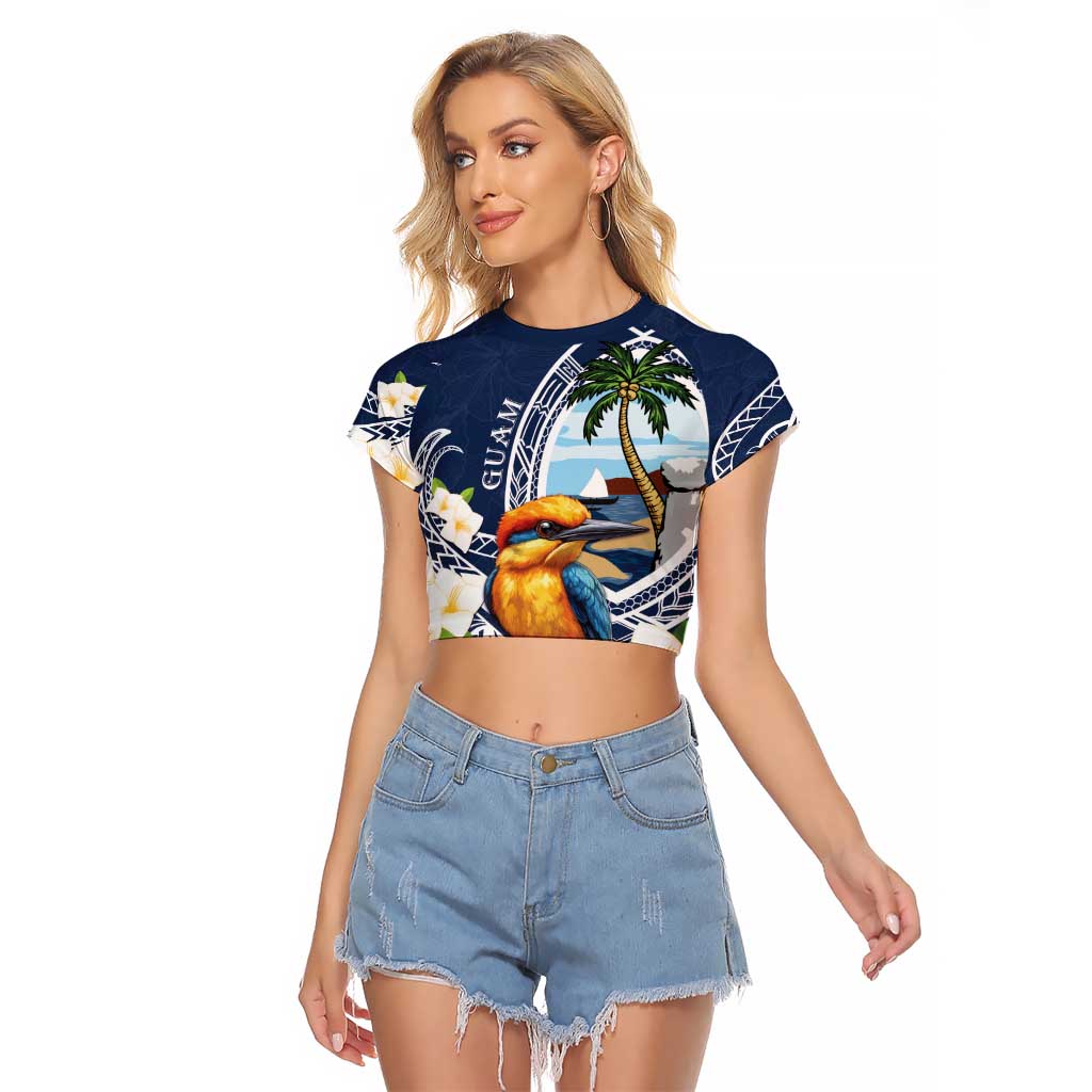 Hafa Adai Guam Raglan Cropped T Shirt Sihek Guam Kingfisher with Guasali LT7 Female Navy Blue - Polynesian Pride