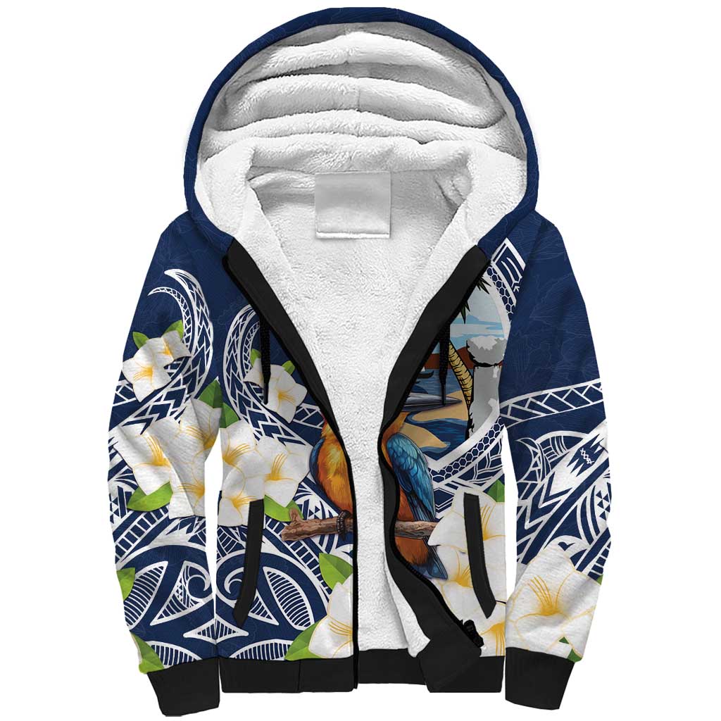 Hafa Adai Guam Sherpa Hoodie Sihek Guam Kingfisher with Guasali LT7 Unisex Navy Blue - Polynesian Pride
