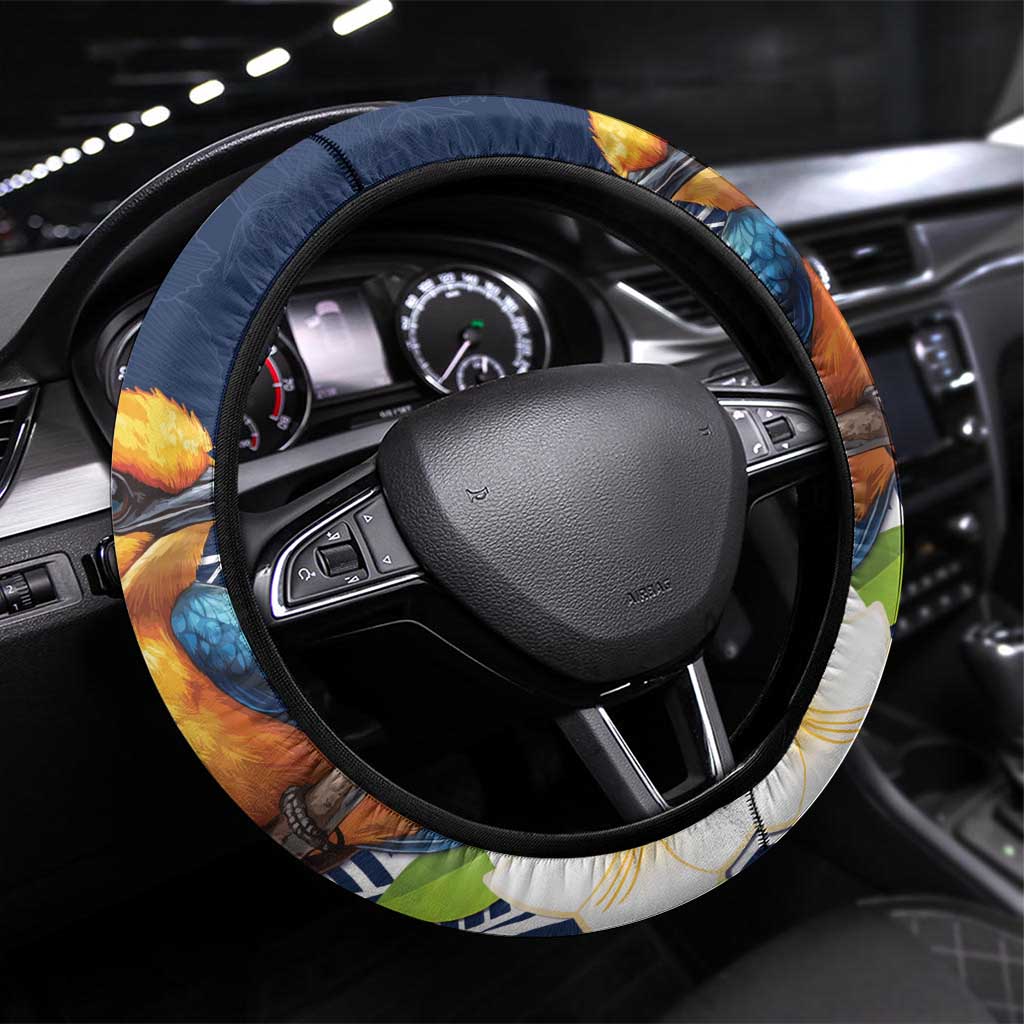 Hafa Adai Guam Steering Wheel Cover Sihek Guam Kingfisher with Guasali LT7 Universal Fit Navy Blue - Polynesian Pride