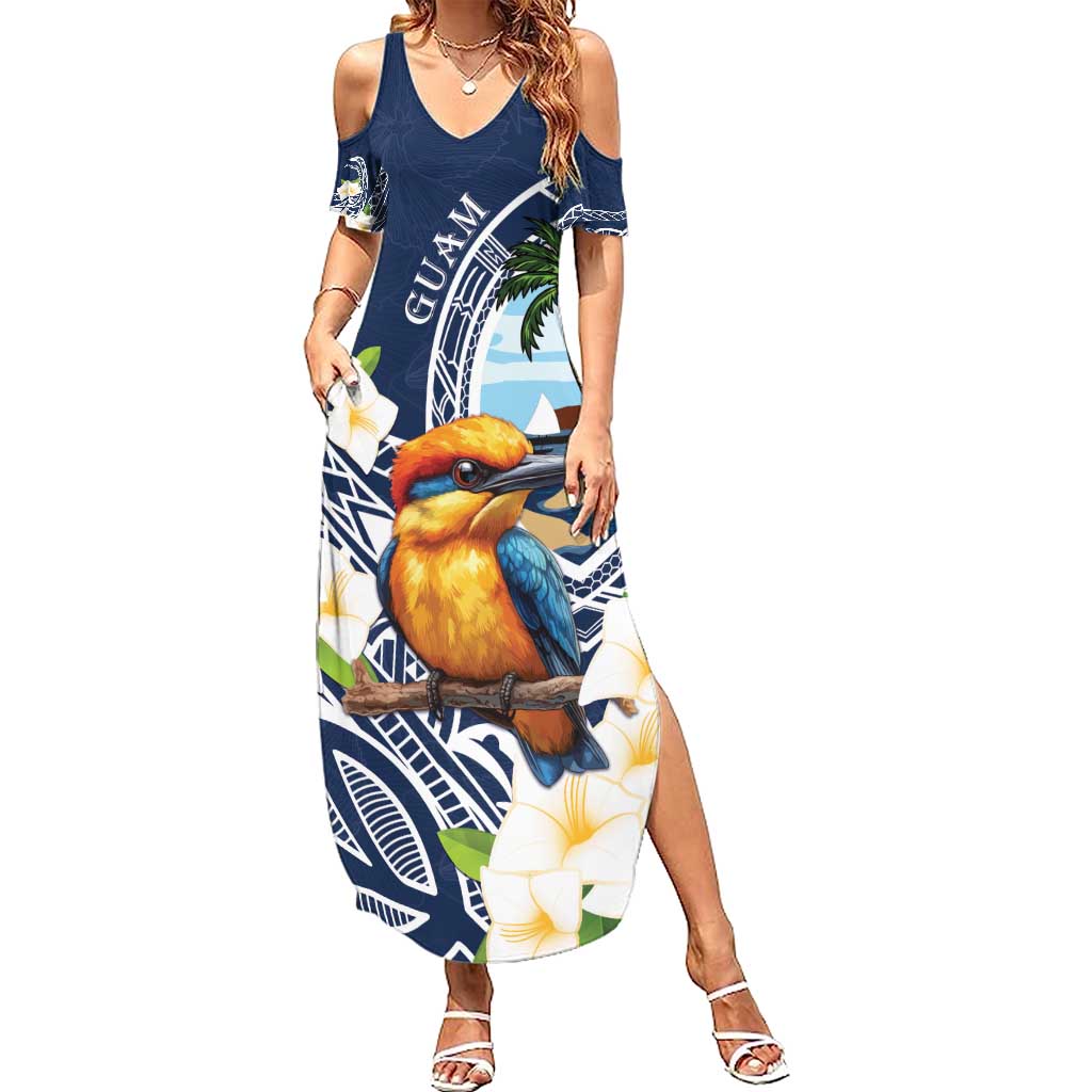 Hafa Adai Guam Summer Maxi Dress Sihek Guam Kingfisher with Guasali LT7 Women Navy Blue - Polynesian Pride