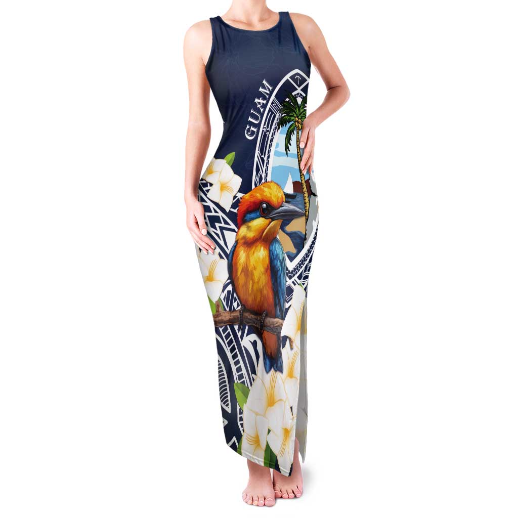Hafa Adai Guam Tank Maxi Dress Sihek Guam Kingfisher with Guasali LT7 Women Navy Blue - Polynesian Pride