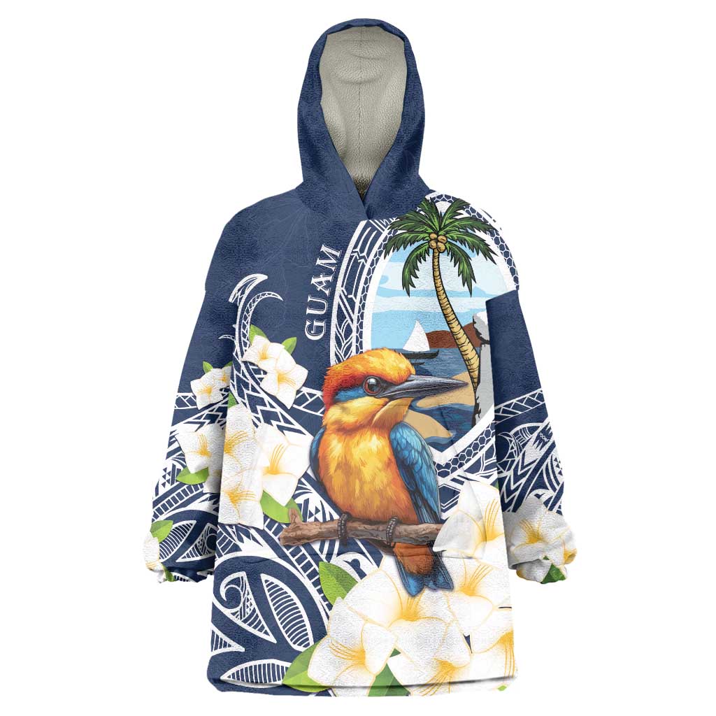 Hafa Adai Guam Wearable Blanket Hoodie Sihek Guam Kingfisher with Guasali LT7 One Size Navy Blue - Polynesian Pride