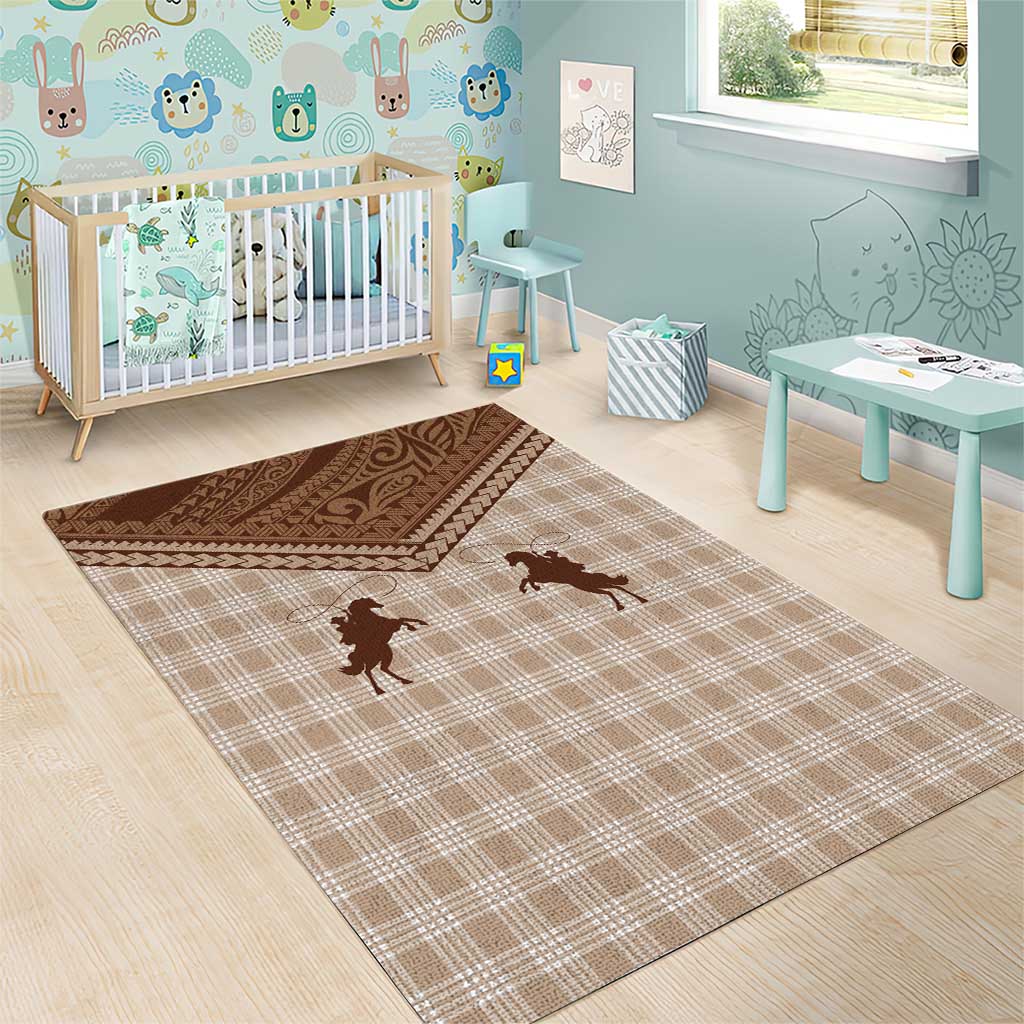 Aloha Hawaii Cowboys Paniolo Area Rug Beige Palaka - Polynesian Pride