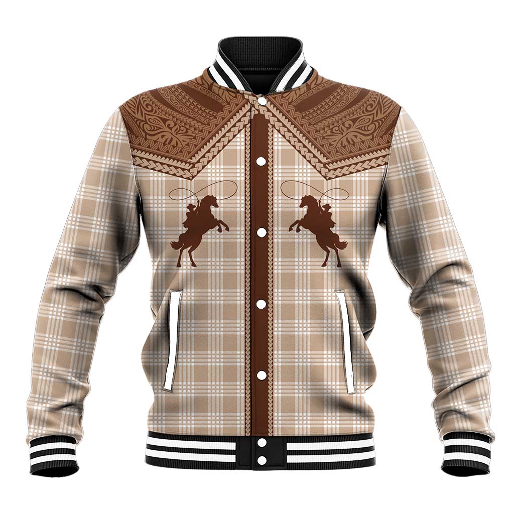 Aloha Hawaii Cowboys Paniolo Baseball Jacket Beige Palaka - Polynesian Pride