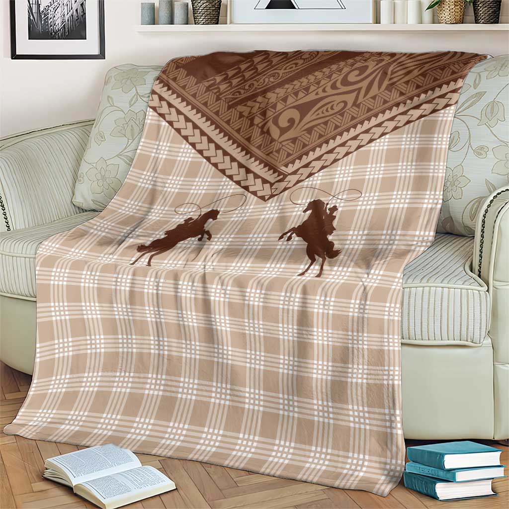 Aloha Hawaii Cowboys Paniolo Blanket Beige Palaka - Polynesian Pride