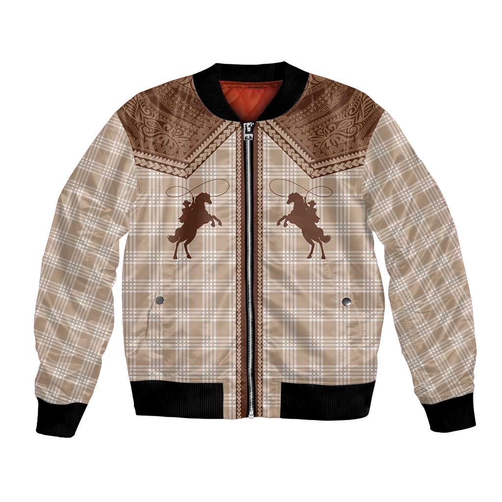 Aloha Hawaii Cowboys Paniolo Bomber Jacket Beige Palaka - Polynesian Pride