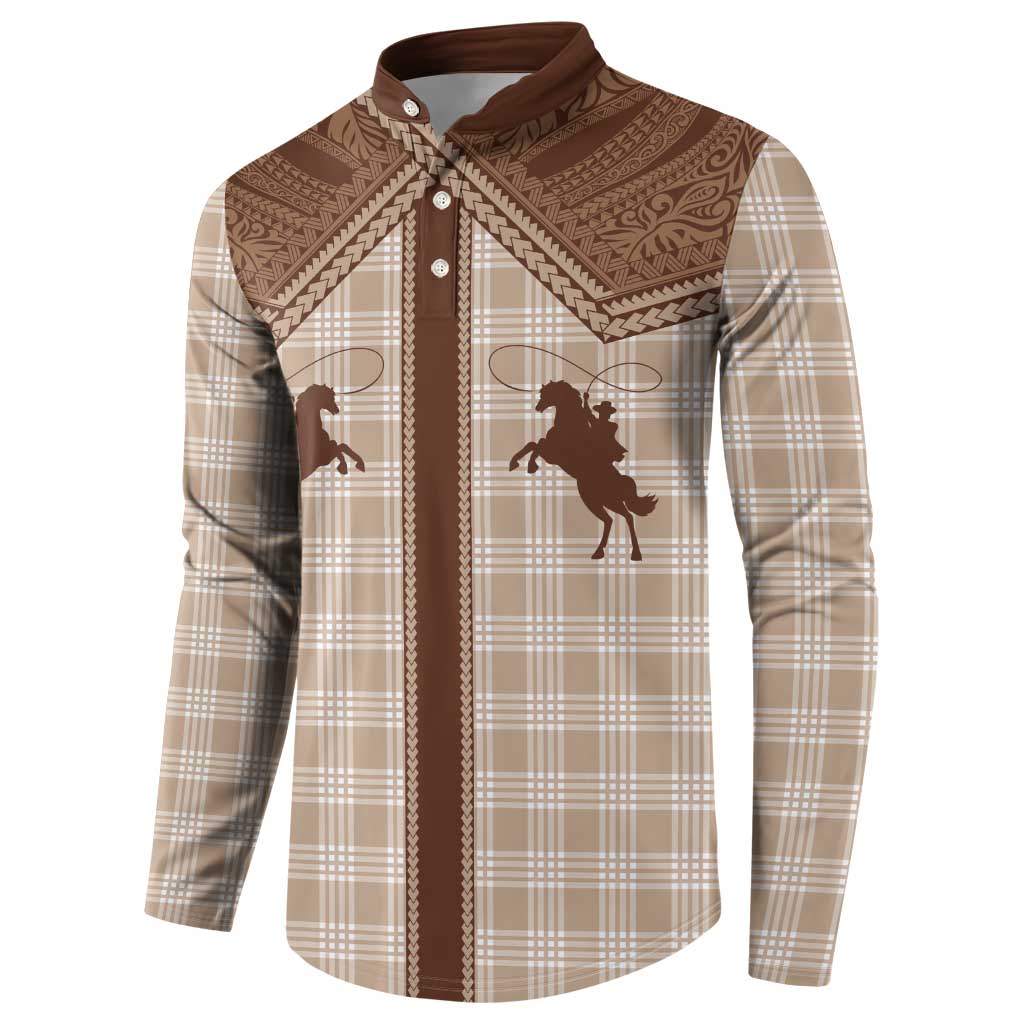 Aloha Hawaii Cowboys Paniolo Button Sweatshirt Beige Palaka - Polynesian Pride