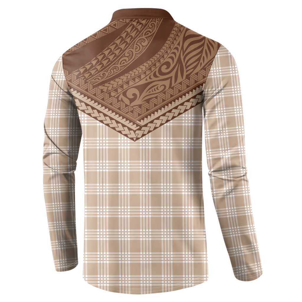 Aloha Hawaii Cowboys Paniolo Button Sweatshirt Beige Palaka - Polynesian Pride