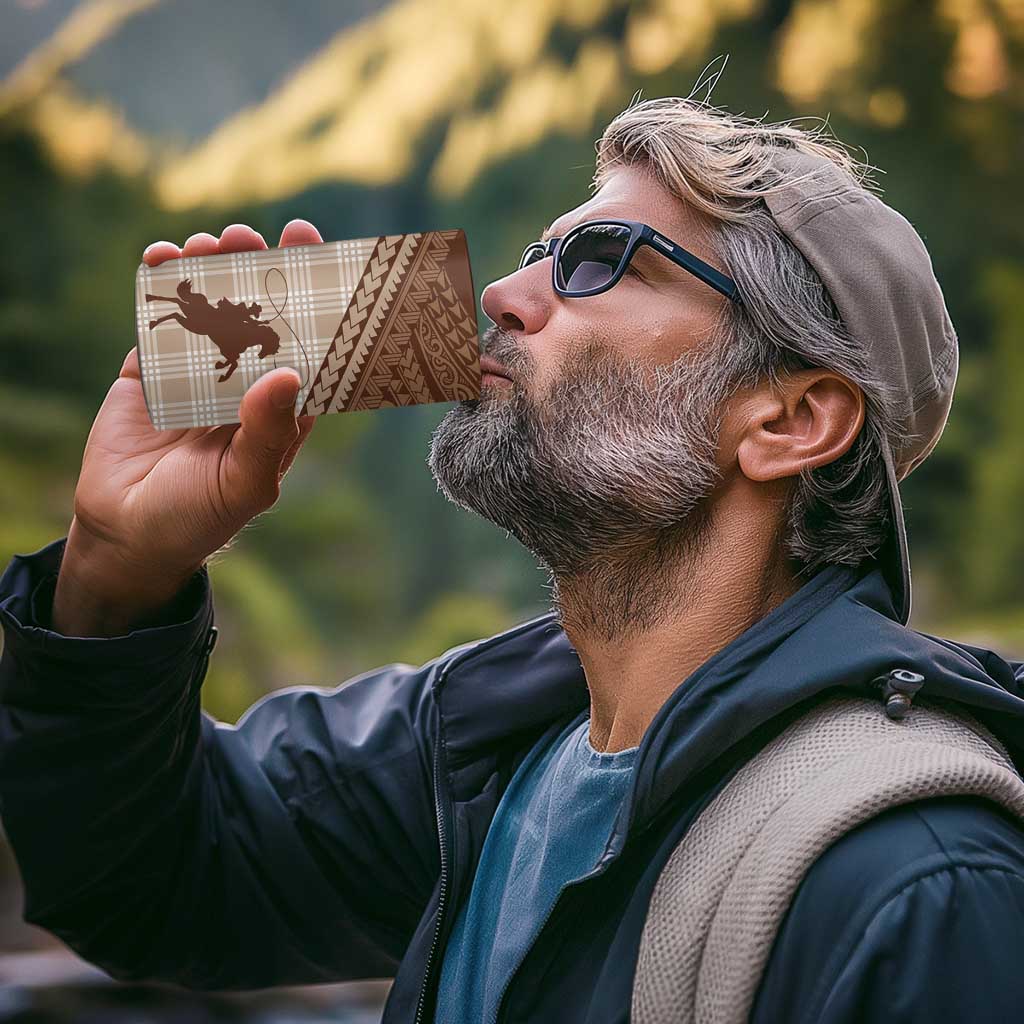 Aloha Hawaii Cowboys Paniolo 4 in 1 Can Cooler Tumbler Beige Palaka - Polynesian Pride