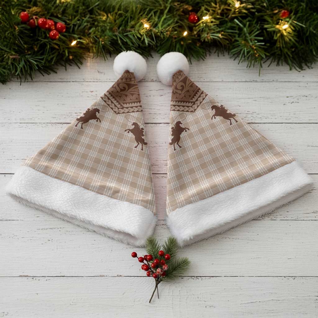 Aloha Hawaii Cowboys Paniolo Christmas Santa Hat Beige Palaka - Polynesian Pride
